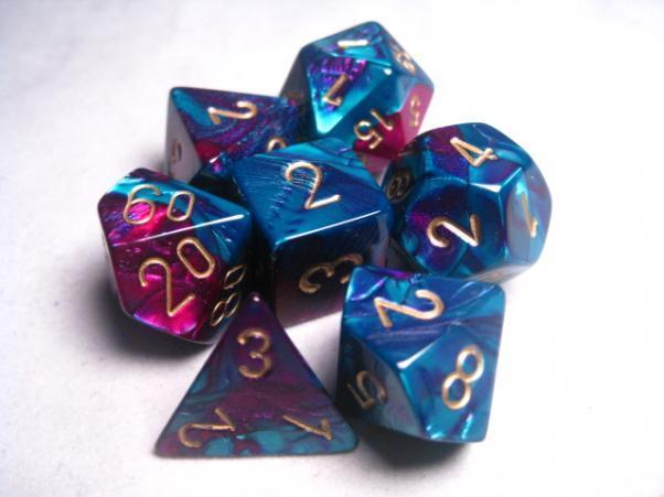 Polyhedral 7-die RPG Set, Gemini - Purple-Teal / Gold