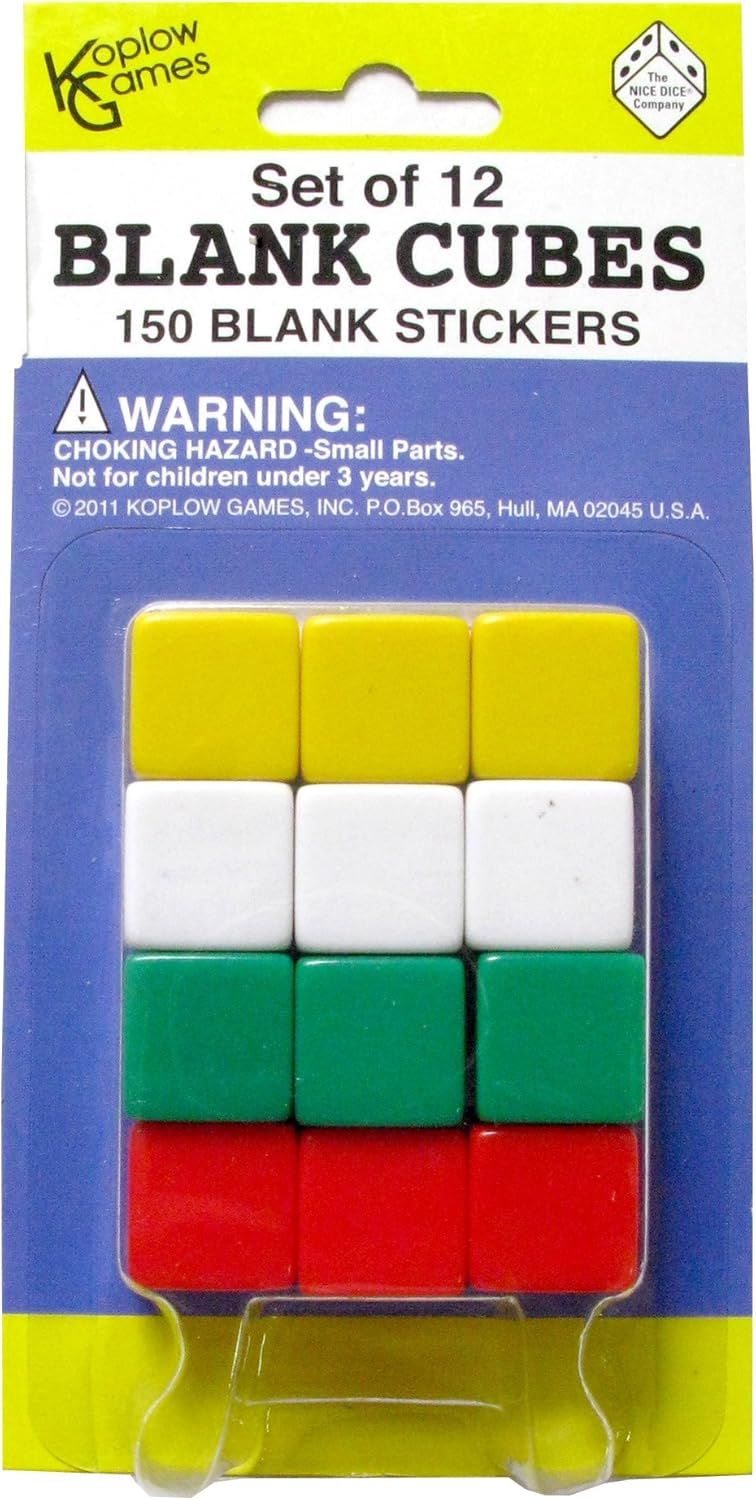 Blank Dice: d6 16mm - 12 Dice Pack with Stickers