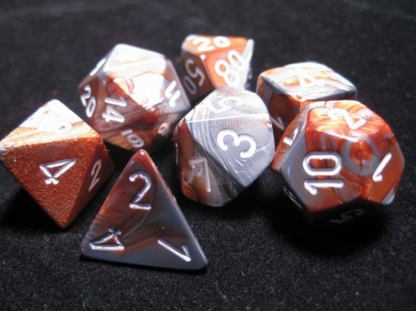Polyhedral 7-die RPG Set, Gemini - Copper-Steel / White
