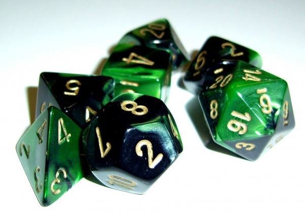 Polyhedral 7-die RPG Set, Gemini - Black-Green / Gold