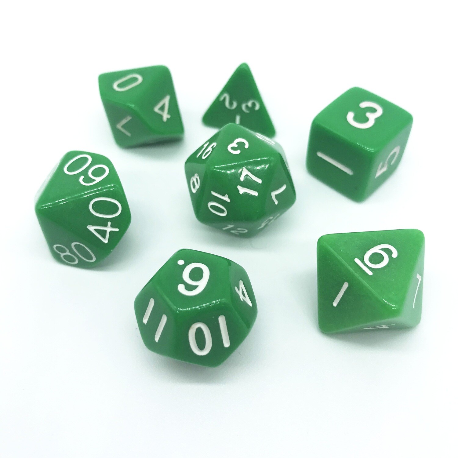 Dice Set - Green solid with white numbers