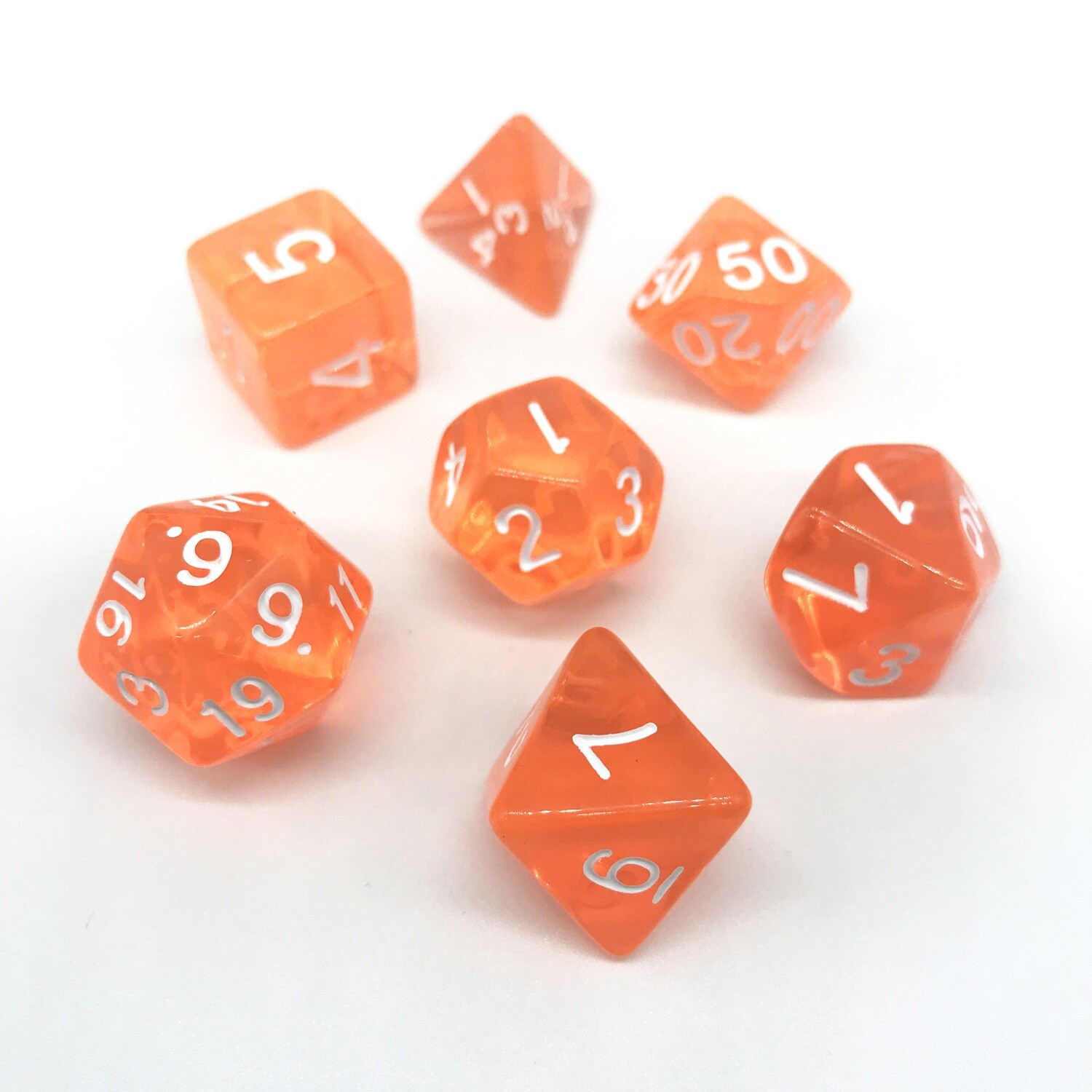 Dice Set - Orange transparent with white numbers