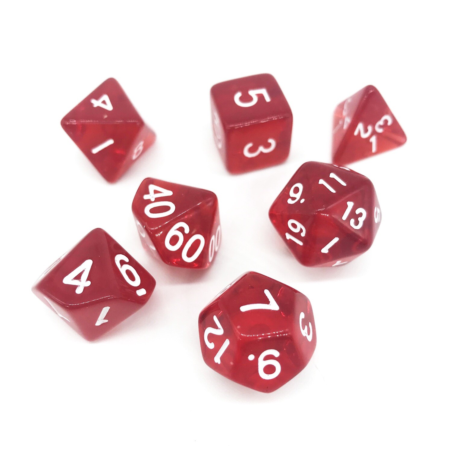 Dice Set - Red transparent with white numbers