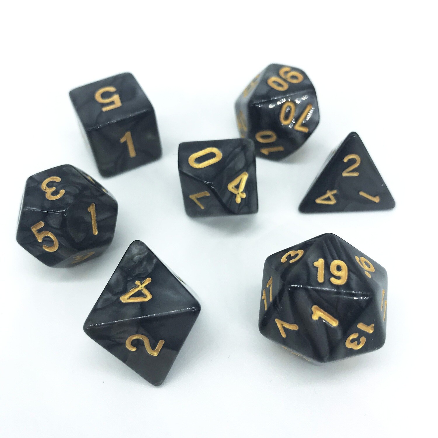 Dice Set - Black marbled with gold numbers
