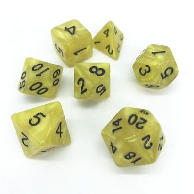 Dice Set - Yellow marbled with black numbers
