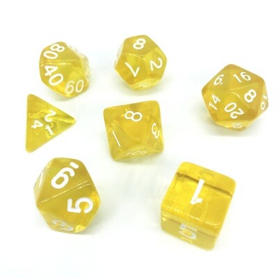 Dice Set - Yellow transparent with white numbers