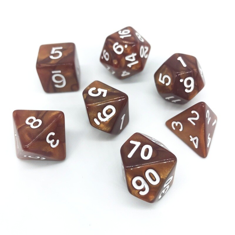 Dice Set - Brown marbled with white numbers