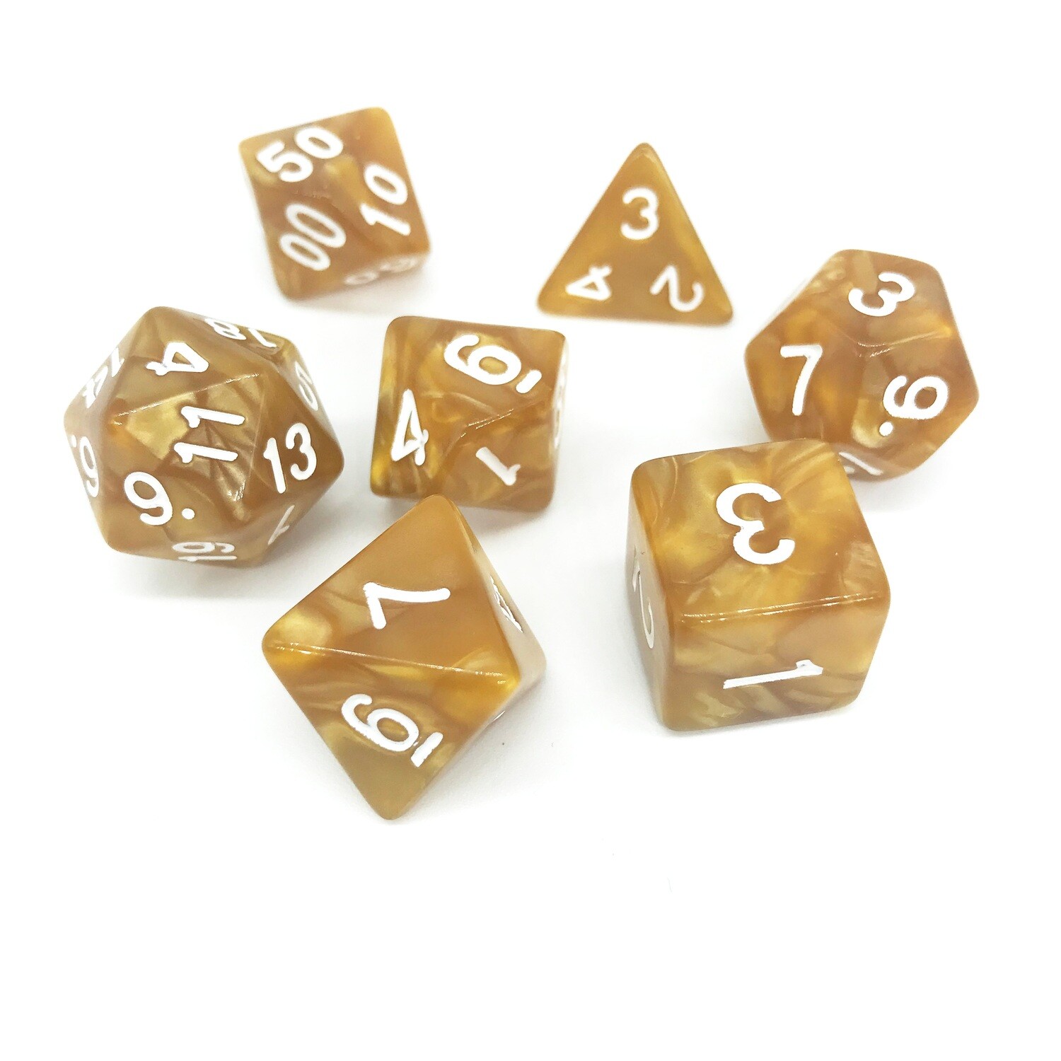 Dice Set - Light Brown marbled with white numbers