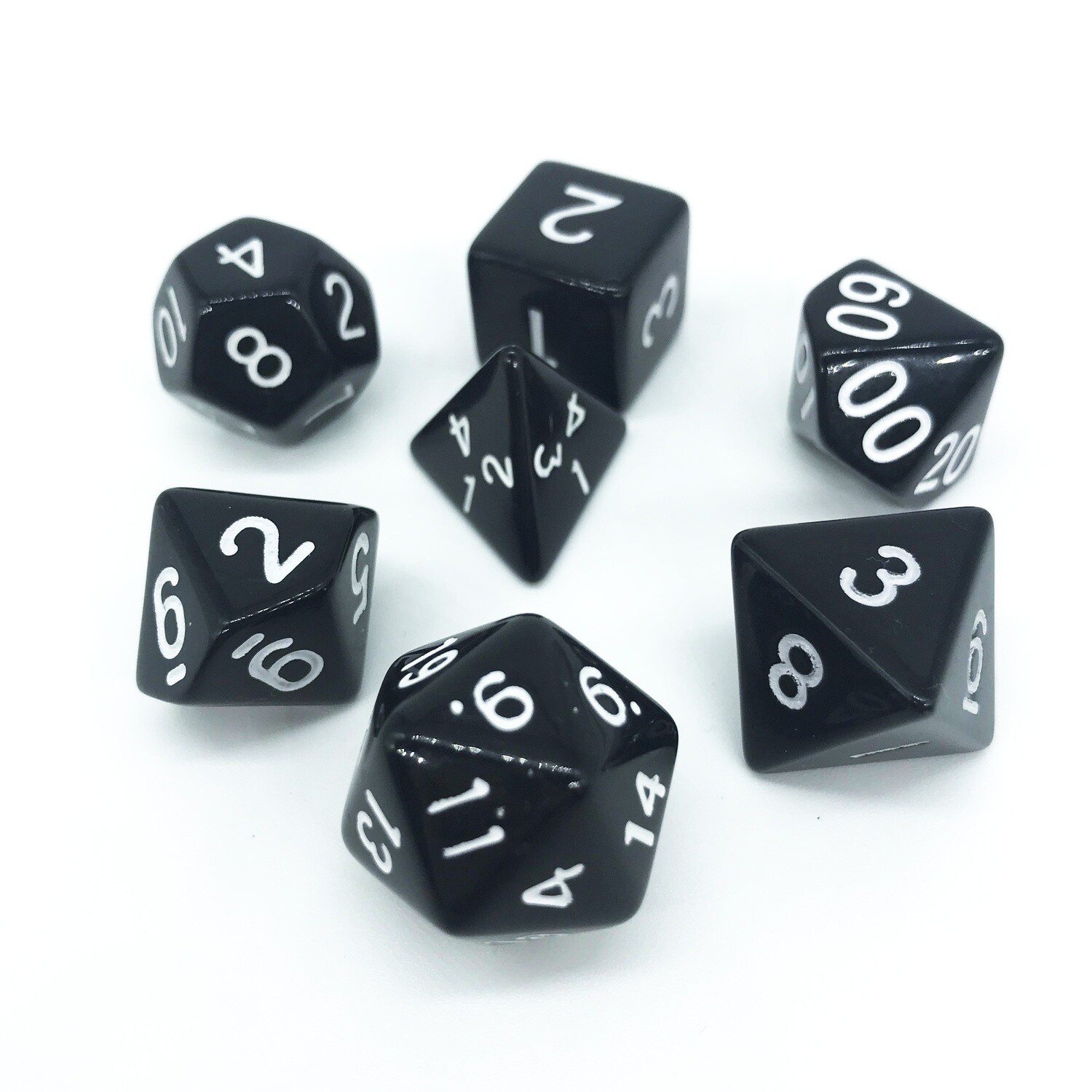 Dice Set - Black solid with white numbers