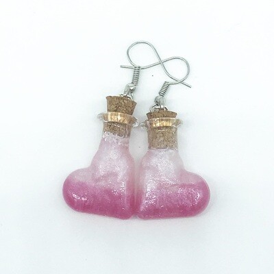 Potion Earrings - Dual tone pink, heart bottle Potion Earrings - Dual tone pink, heart bottle