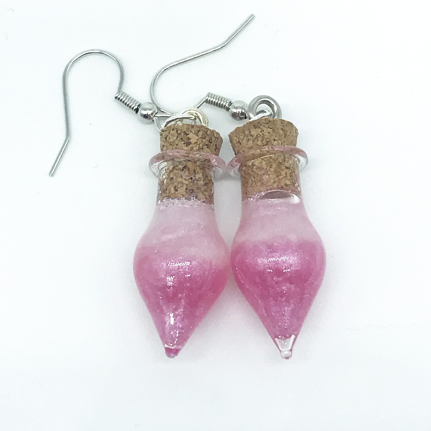 Potion Earrings - Dual tone pink, drop bottle