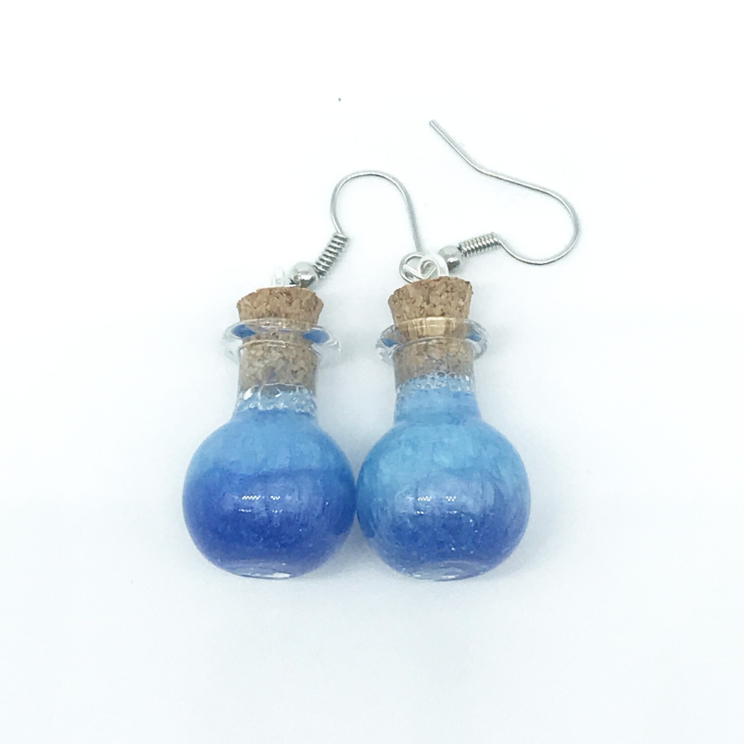 Potion Earrings - Dual tone blue, sphere bottle