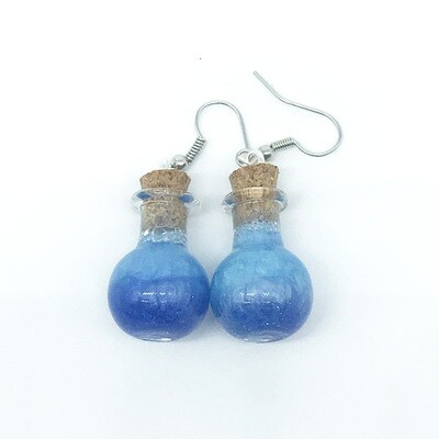 Potion Earrings - Dual tone blue, sphere bottle Potion Earrings - Dual tone blue, sphere bottle