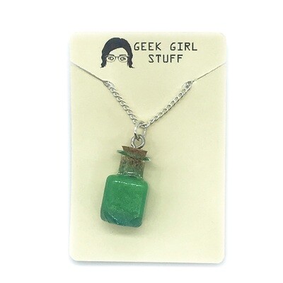 Potion Necklace - Green, square bottle Potion Necklace - Green, square bottle
