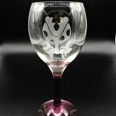 Etched 10oz wine glass with purple stem - Plant Etched 10oz wine glass with purple stem - Plant