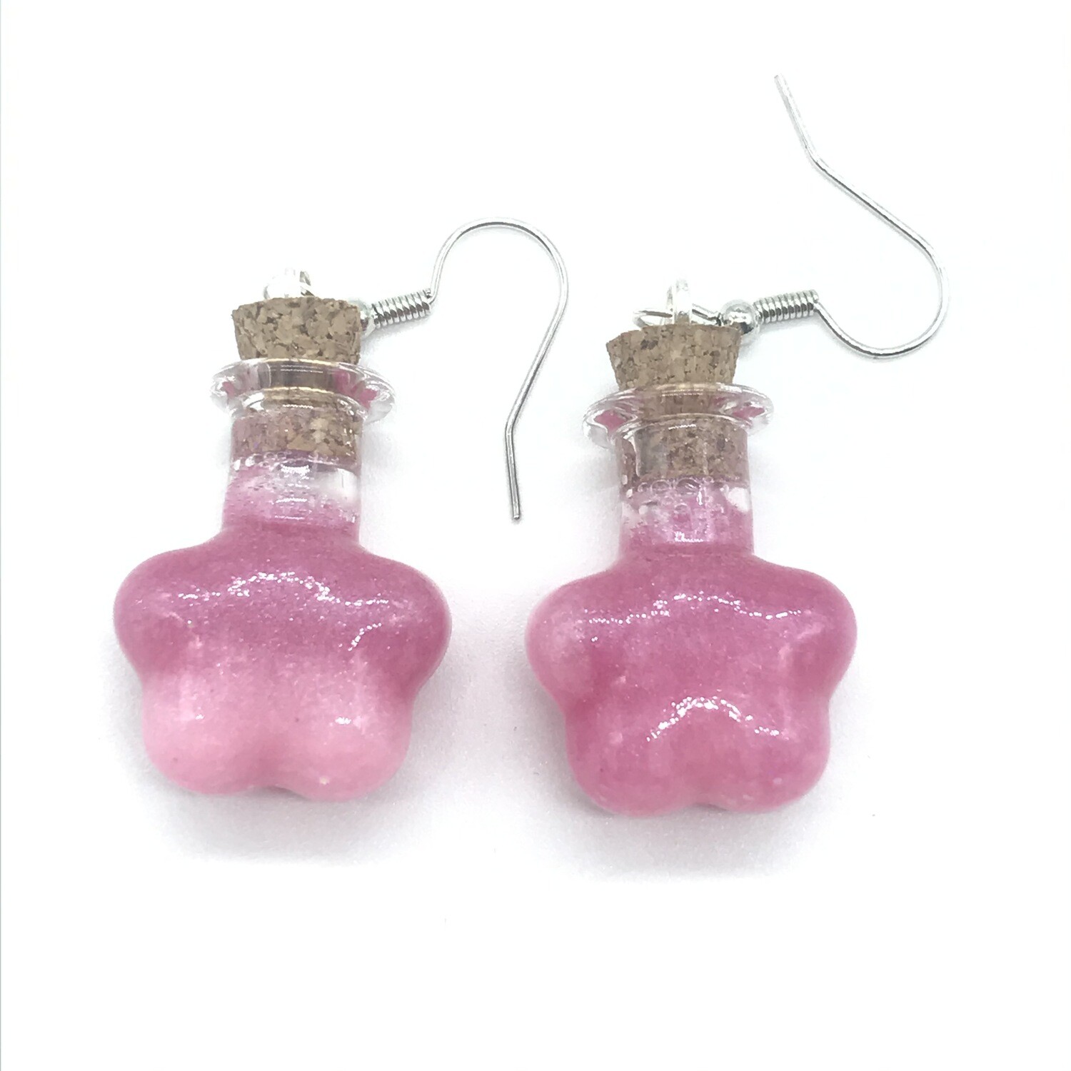 Potion Earrings - dual tone pink, flower bottle