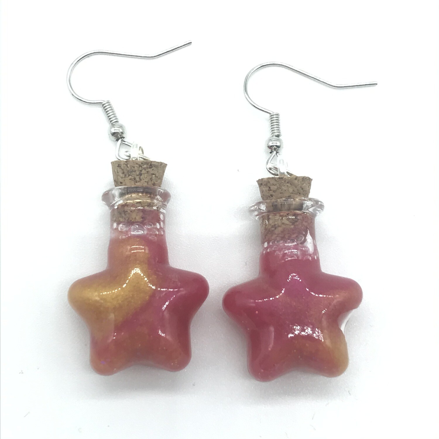 Potion Earrings - dual tone red and gold, star bottle