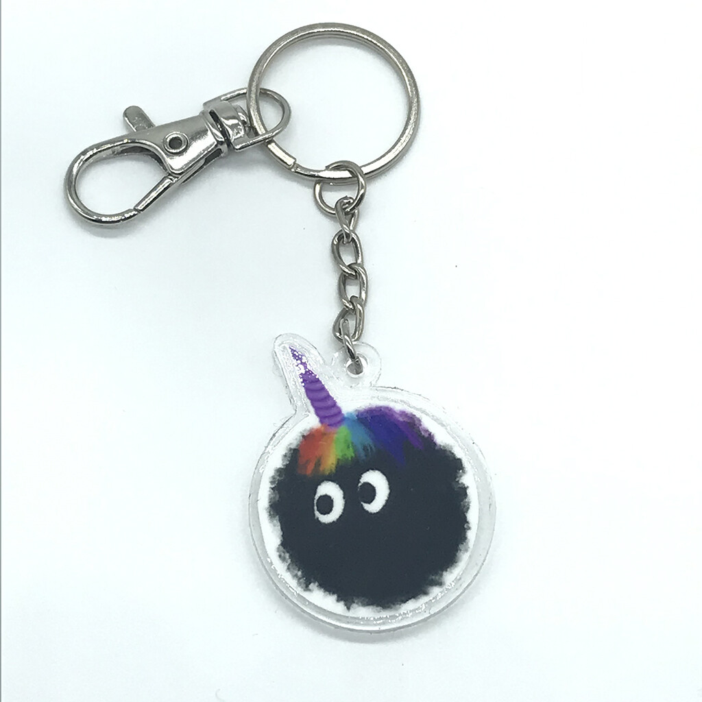 Unicorn soot acrylic charm keychain, zipper clip