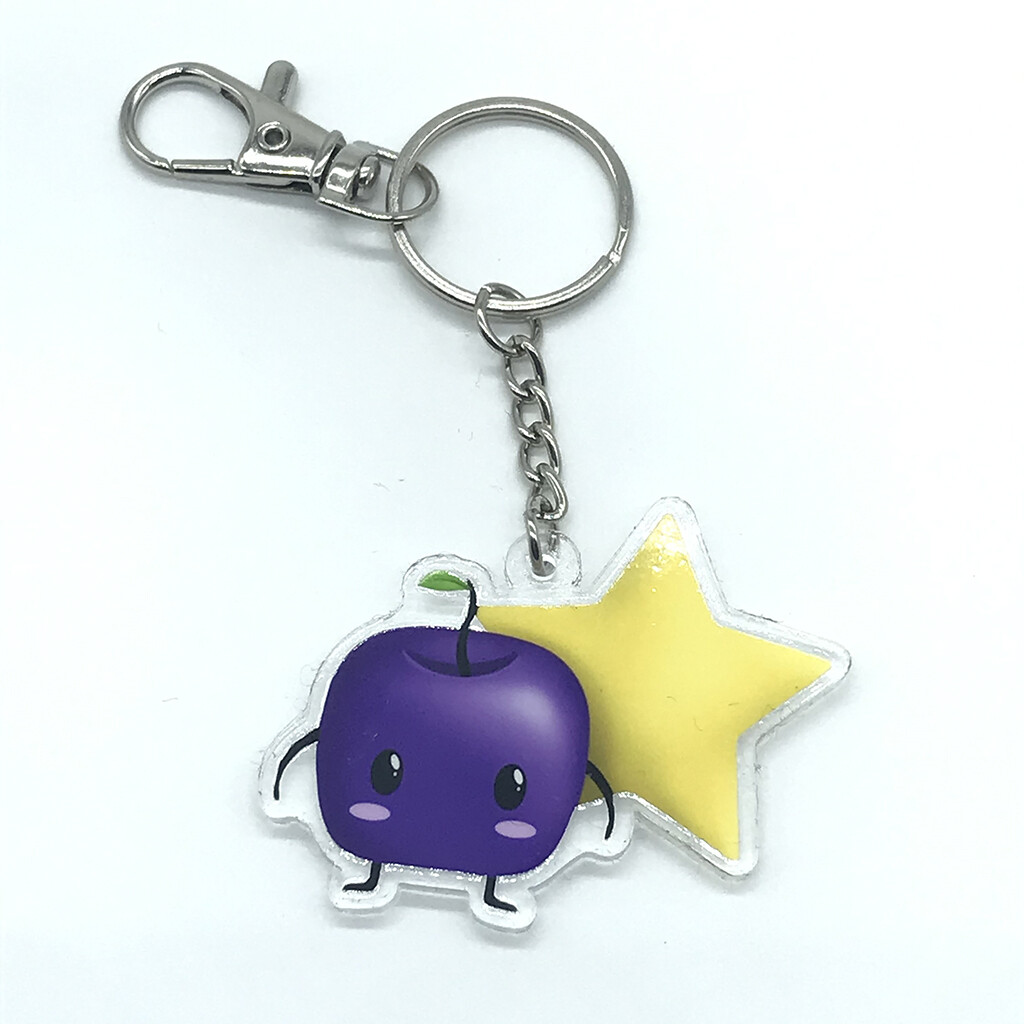Forest spirit purple acrylic charm keychain, zipper clip