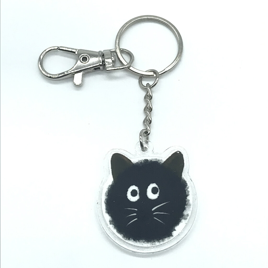 Cat soot acrylic charm keychain, zipper clip