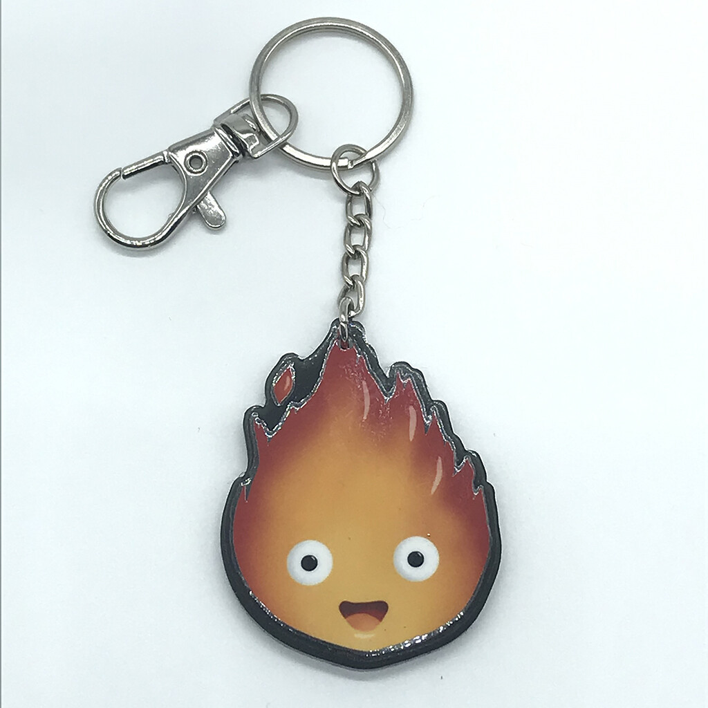 Fire friend black acrylic charm keychain, zipper clip