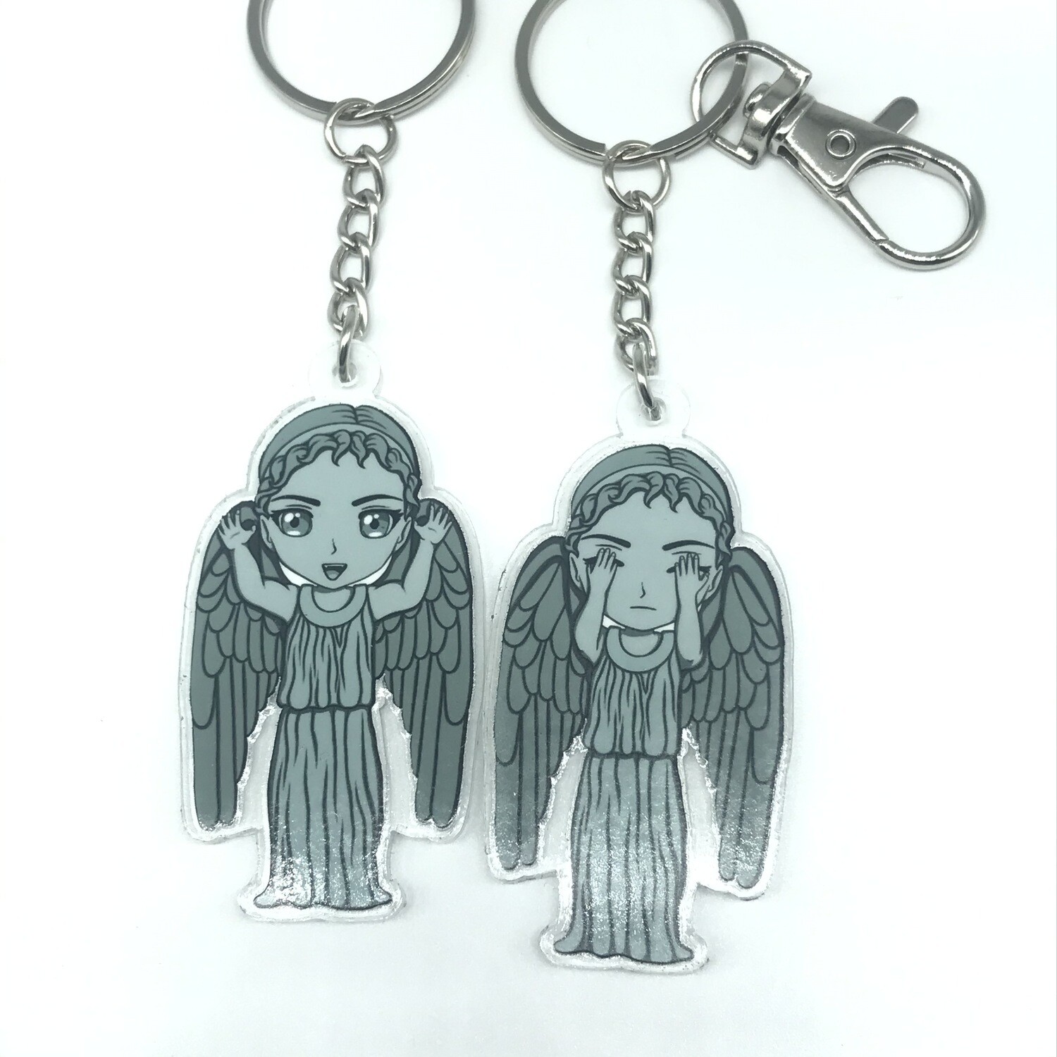 Angel double-sided acrylic charm keychain, zipper clip