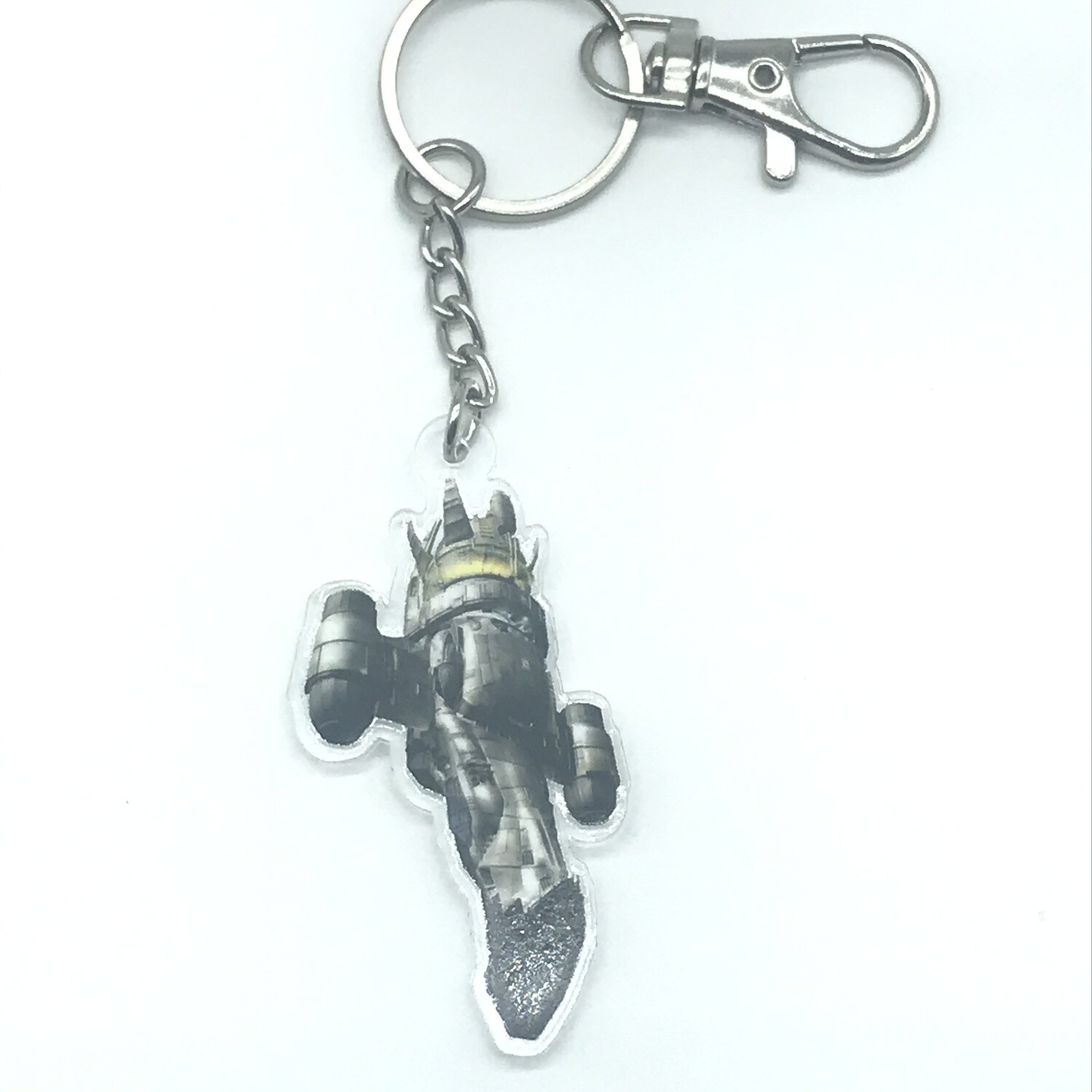 Sci-Fi spaceship acrylic charm keychain, zipper clip
