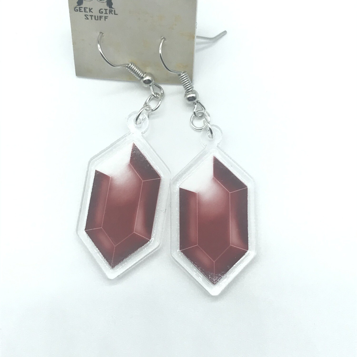 Red Rupee acrylic charm earrings