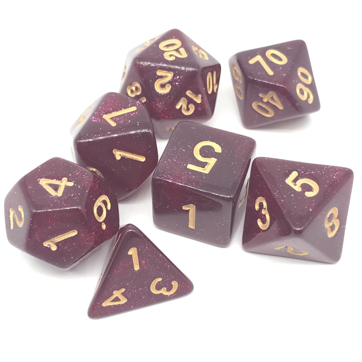 Dice Set - Red sparkly with gold numbers