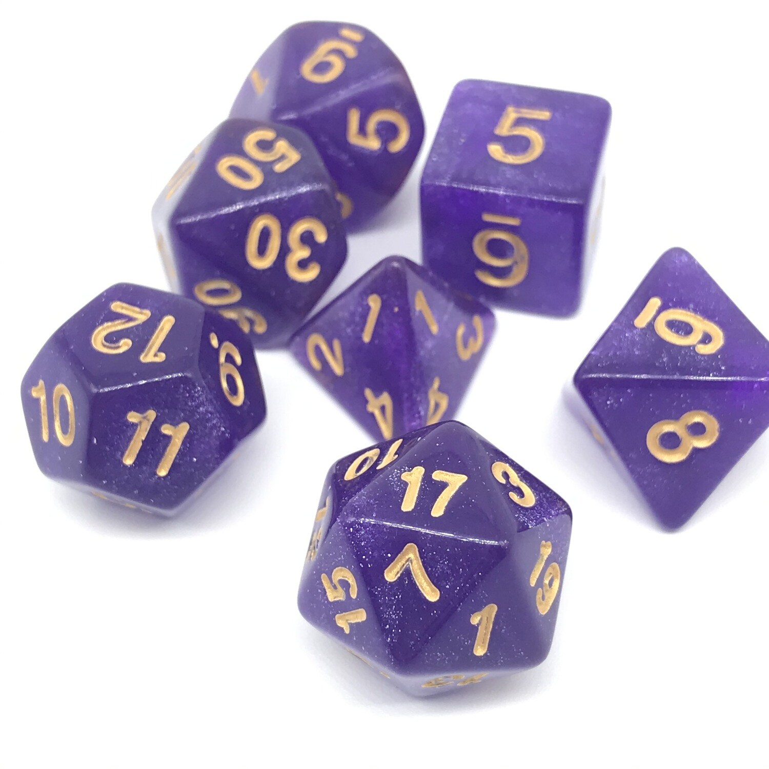 Dice Set - Purple sparkly with gold numbers