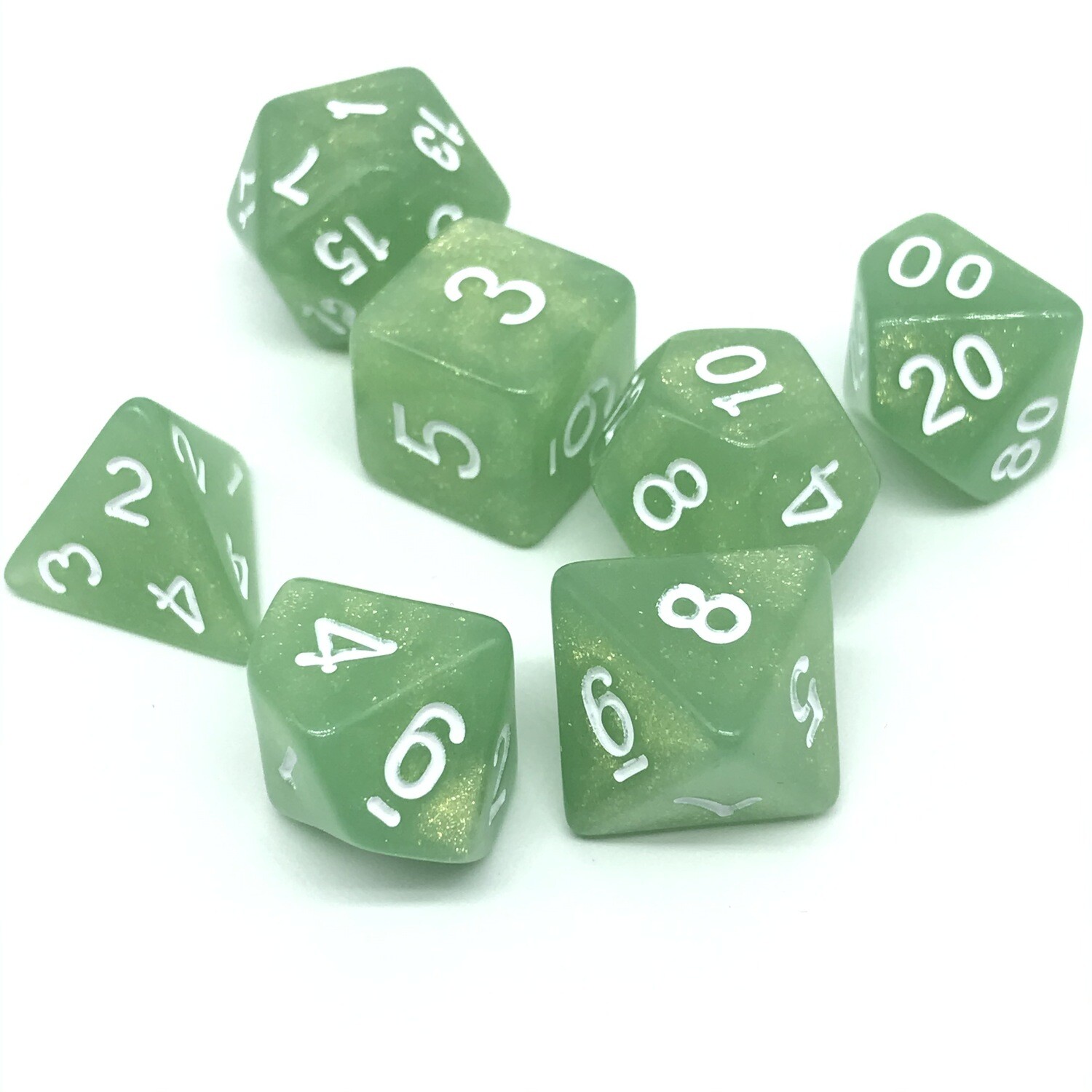 Dice Set - Green sparkly with white numbers