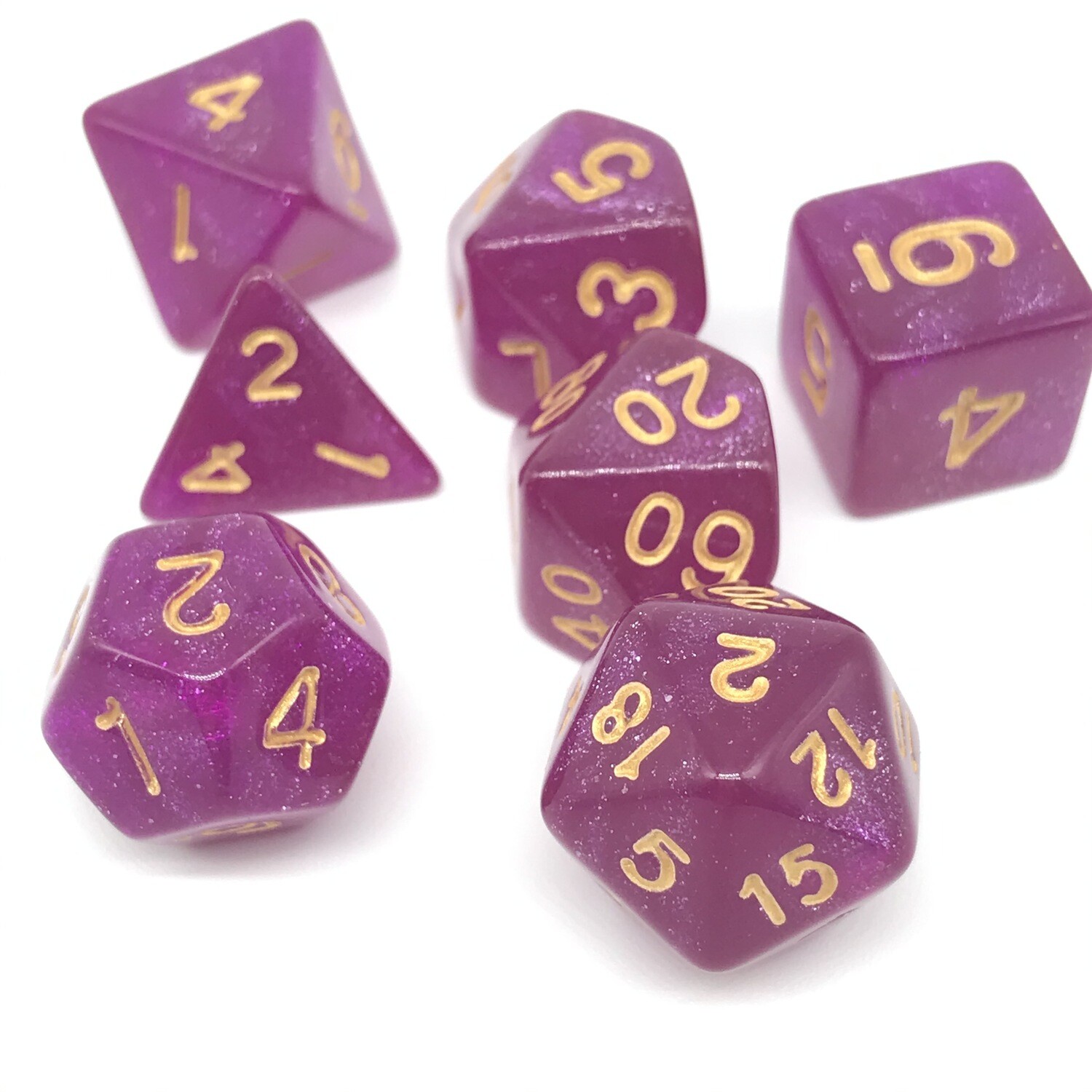 Dice Set - Pink sparkly with gold numbers