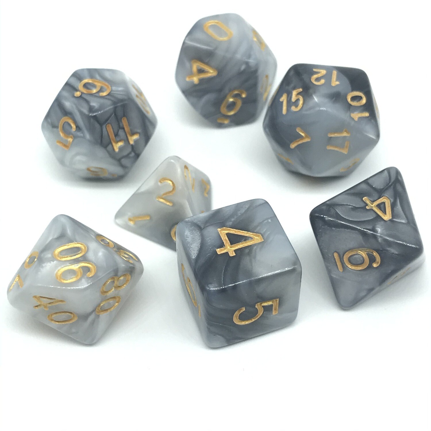 Dice Set - Black and white marbled with gold numbers
