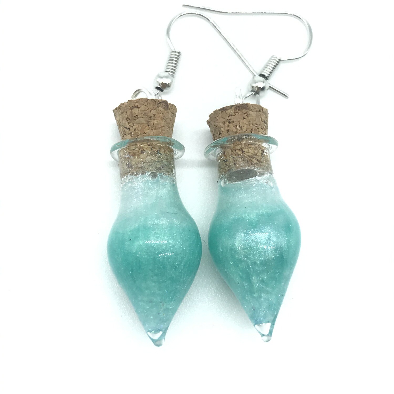 Potion Earrings - Teal and white, drop bottle