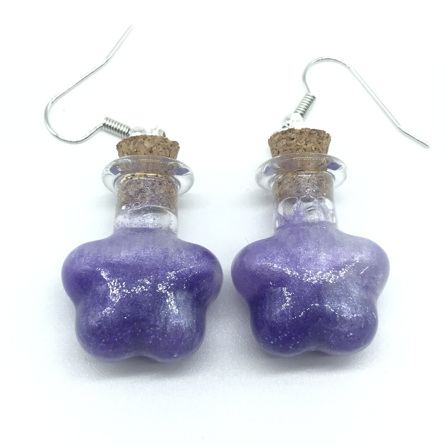 Potion Earrings - Purple and white, flower bottle
