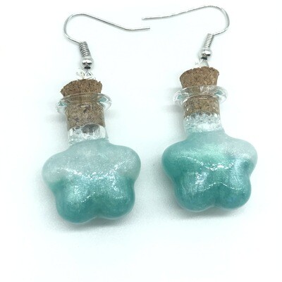 Potion Earrings - Teal and white, flower bottle Potion Earrings - Teal and white, flower bottle