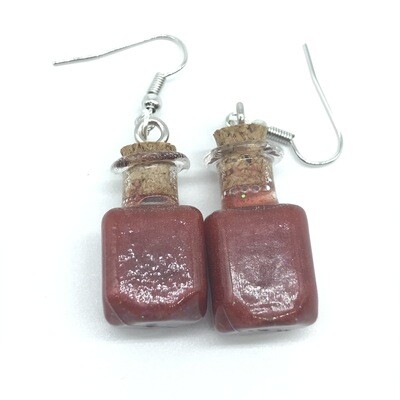 Potion Earrings - Copper red, square bottle Potion Earrings - Copper red, square bottle
