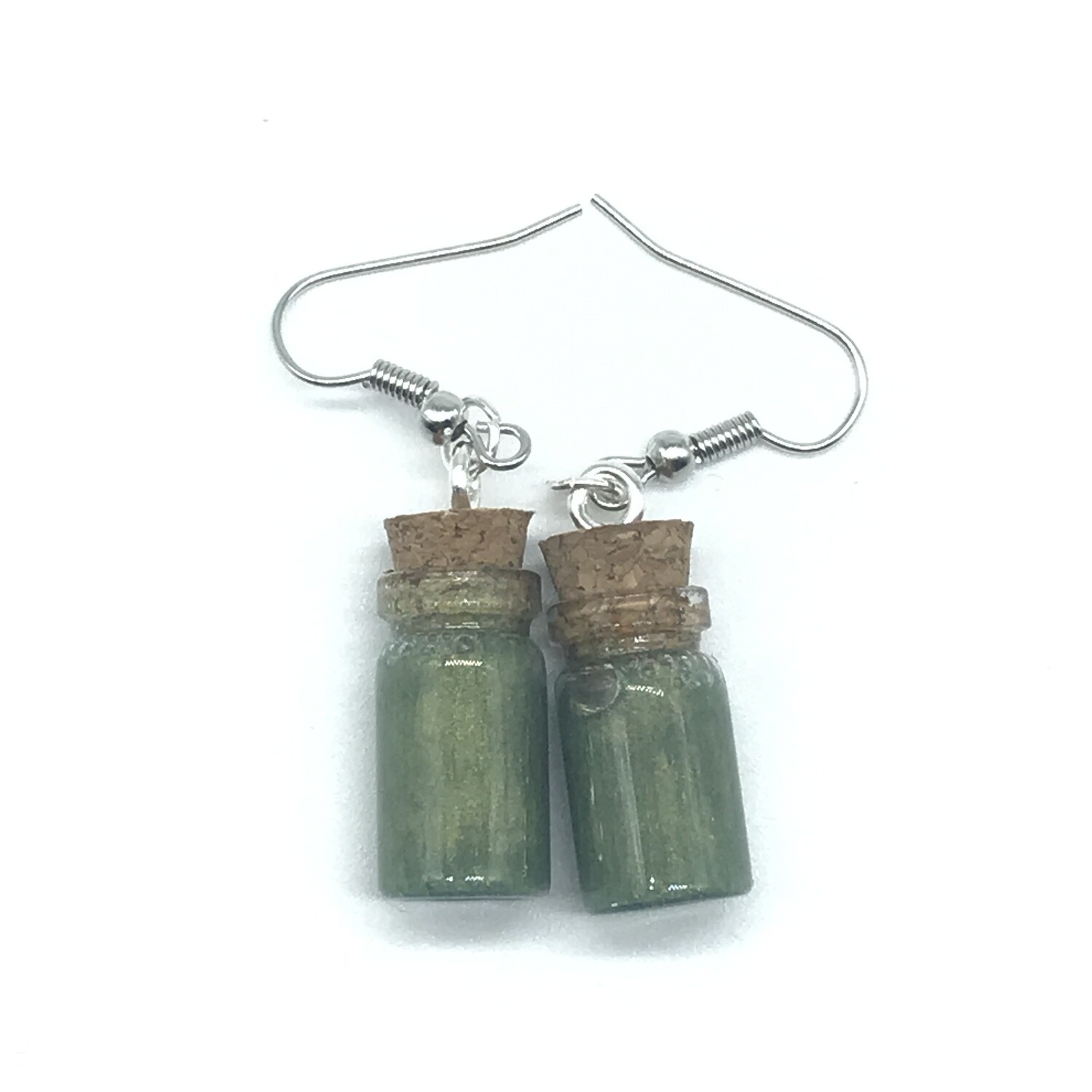 Potion Earrings - Olive green, small cylinder bottle