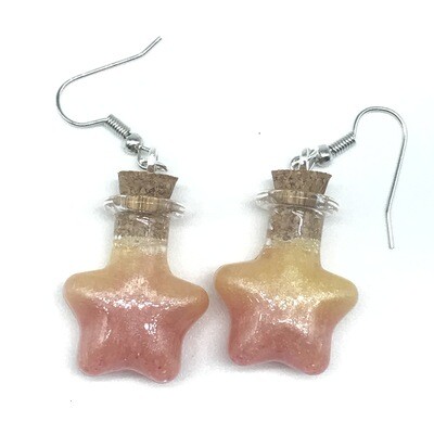 Potion Earrings - Peach and yellow, star bottle Potion Earrings - Peach and yellow, star bottle
