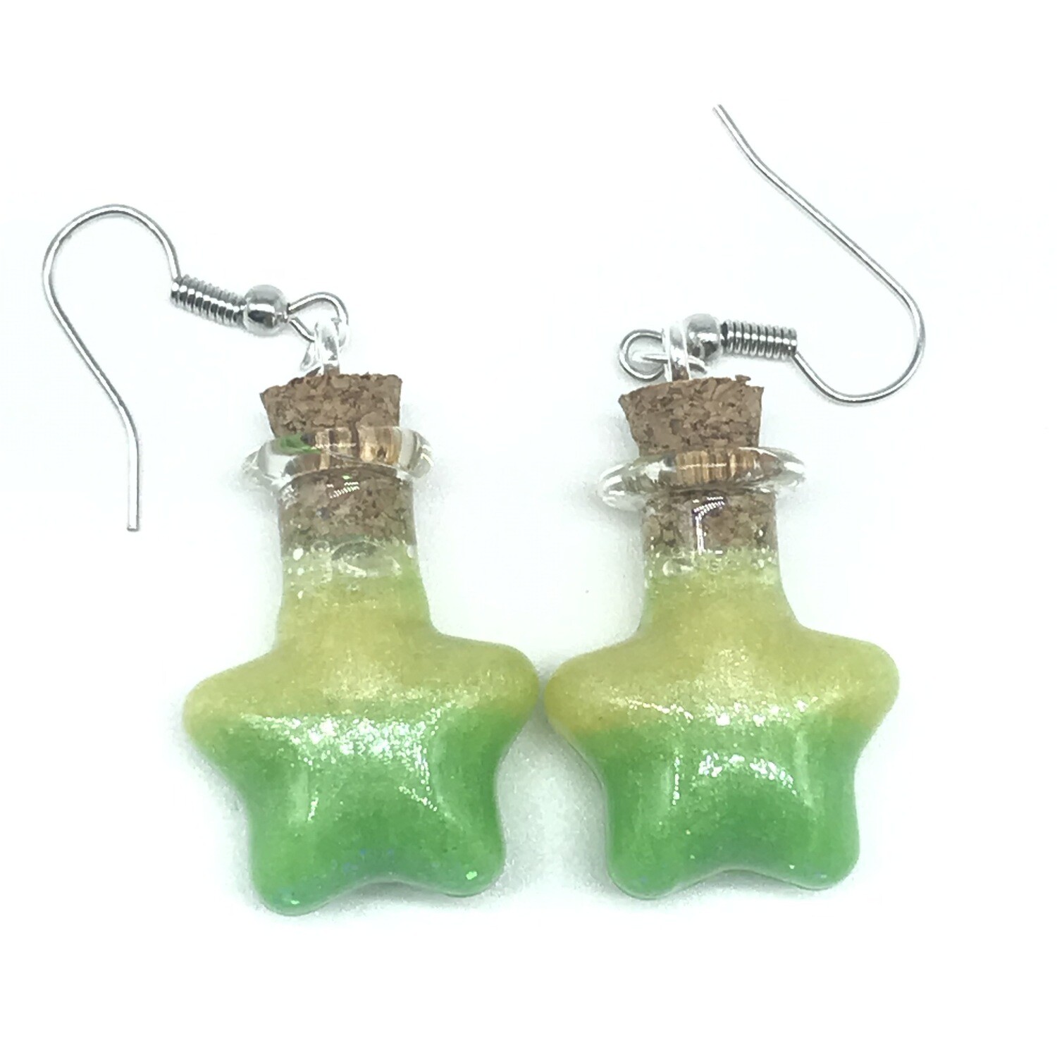Potion Earrings - Lime green and yellow, star bottle