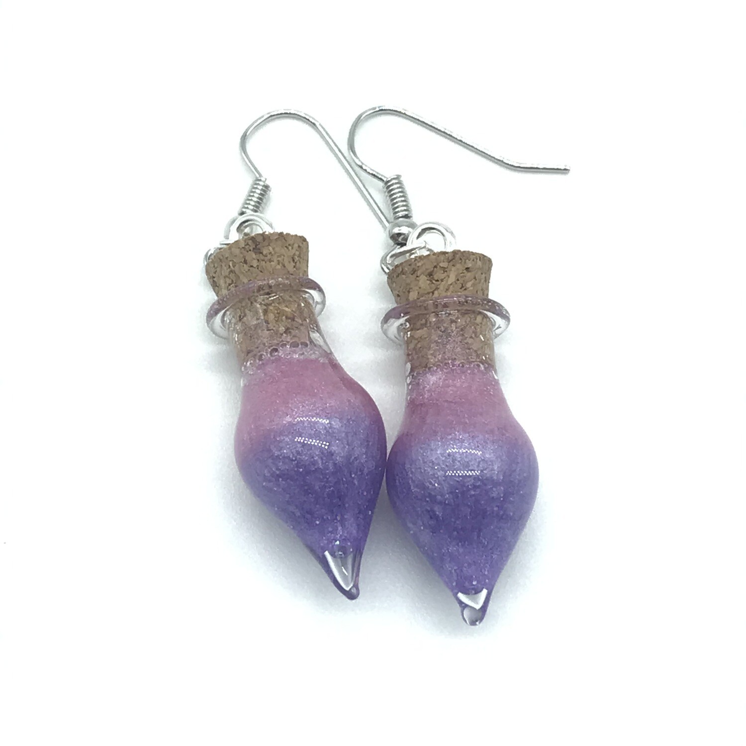 Potion Earrings - Lavender and pink, drop bottle
