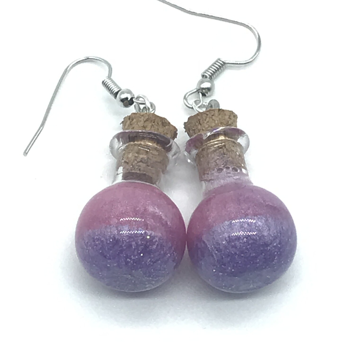 Potion Earrings - Lavender and pink, sphere bottle
