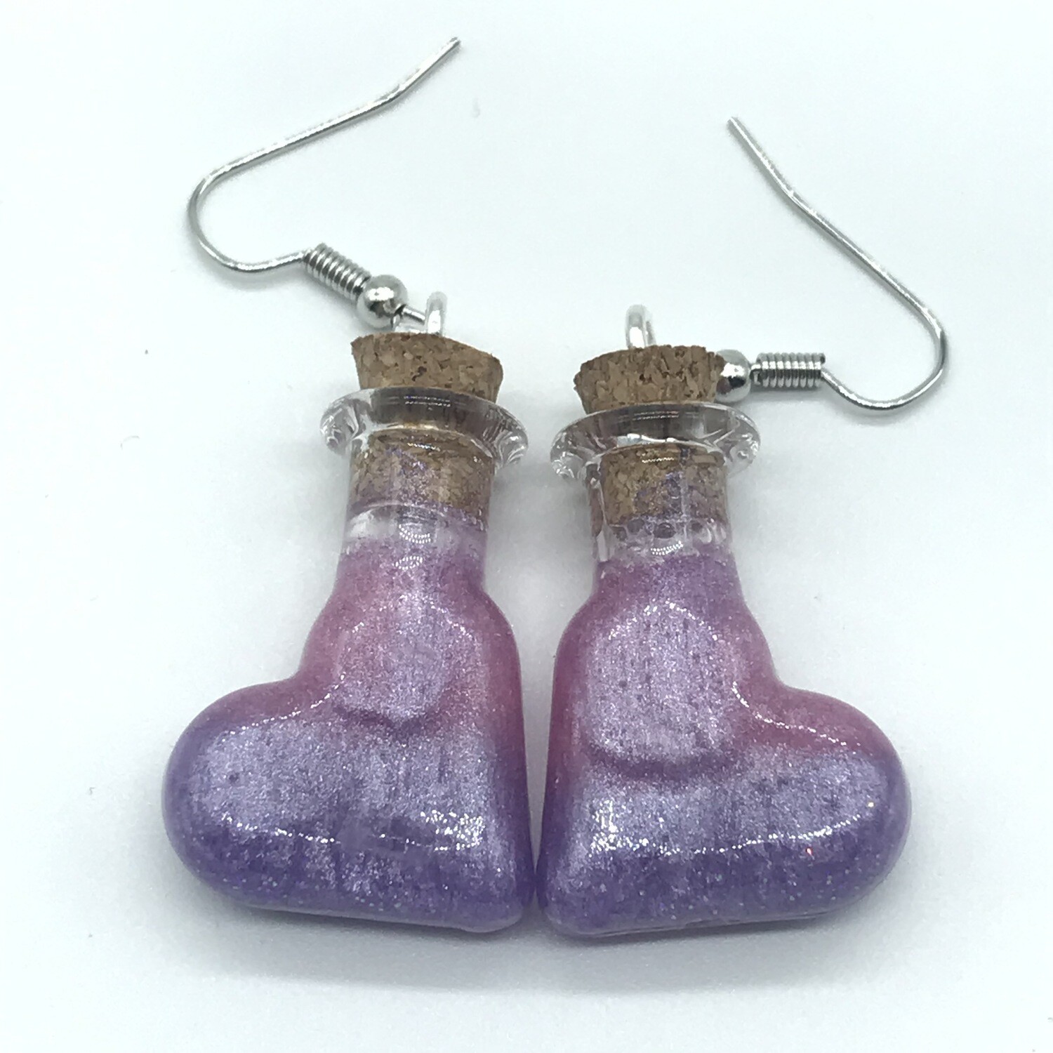 Potion Earrings - Lavender and pink, heart bottle