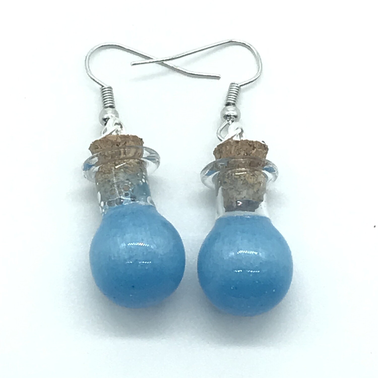 Potion Earrings - Cyan, round droplet bottle