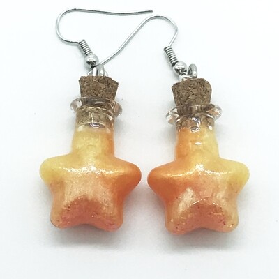Potion Earrings - Orange and gold, star bottle Potion Earrings - Orange and gold, star bottle