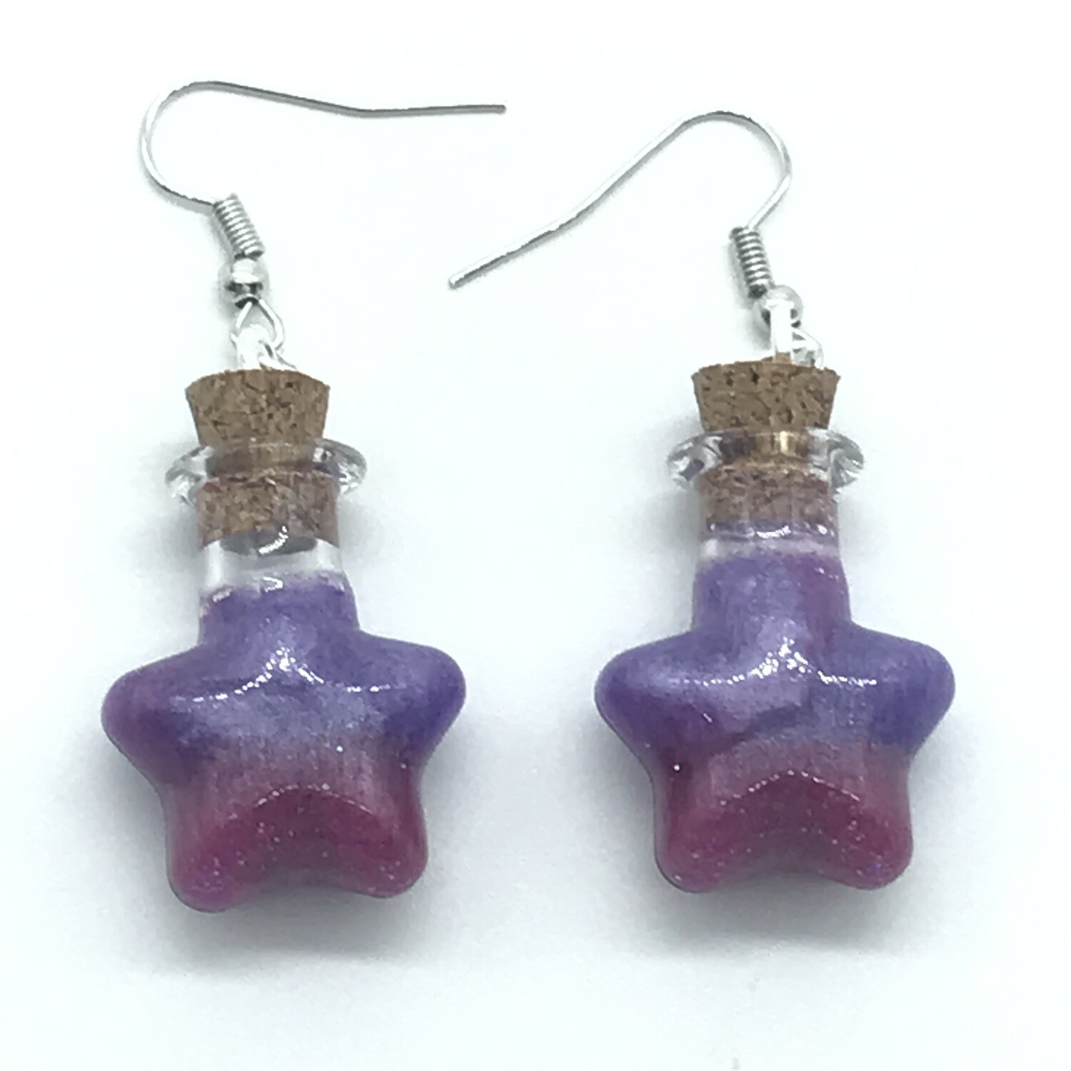Potion Earrings - Fuchsia and lavender, star bottle