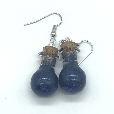 Potion Earrings - Indigo, round droplet bottle Potion Earrings - Indigo, round droplet bottle