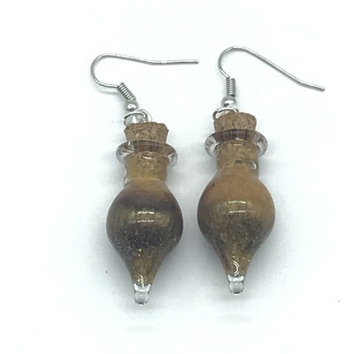 Potion Earrings - Brown and gold, drop bottle Potion Earrings - Brown and gold, drop bottle