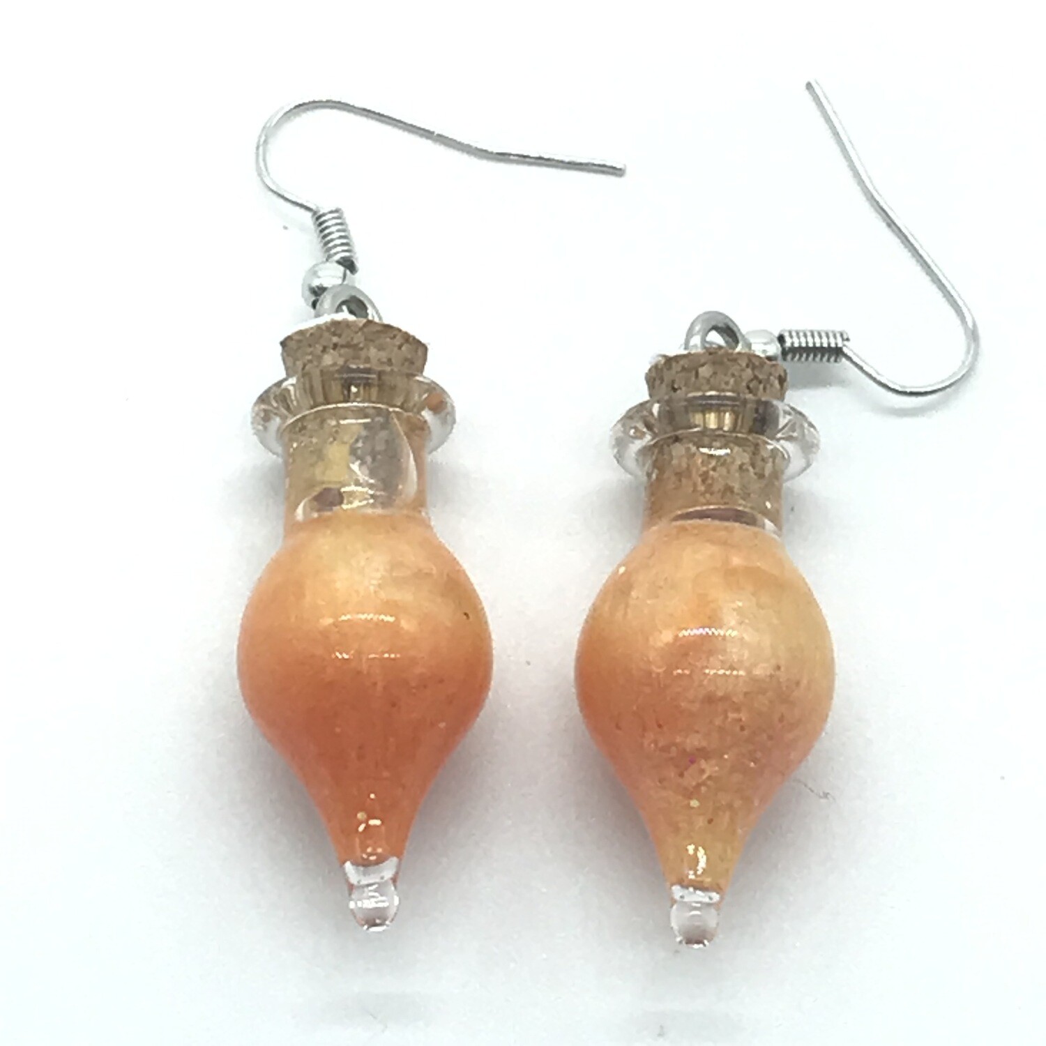 Potion Earrings - Orange and gold, drop bottle