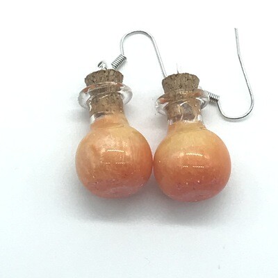 Potion Earrings - Orange and gold, sphere bottle Potion Earrings - Orange and gold, sphere bottle